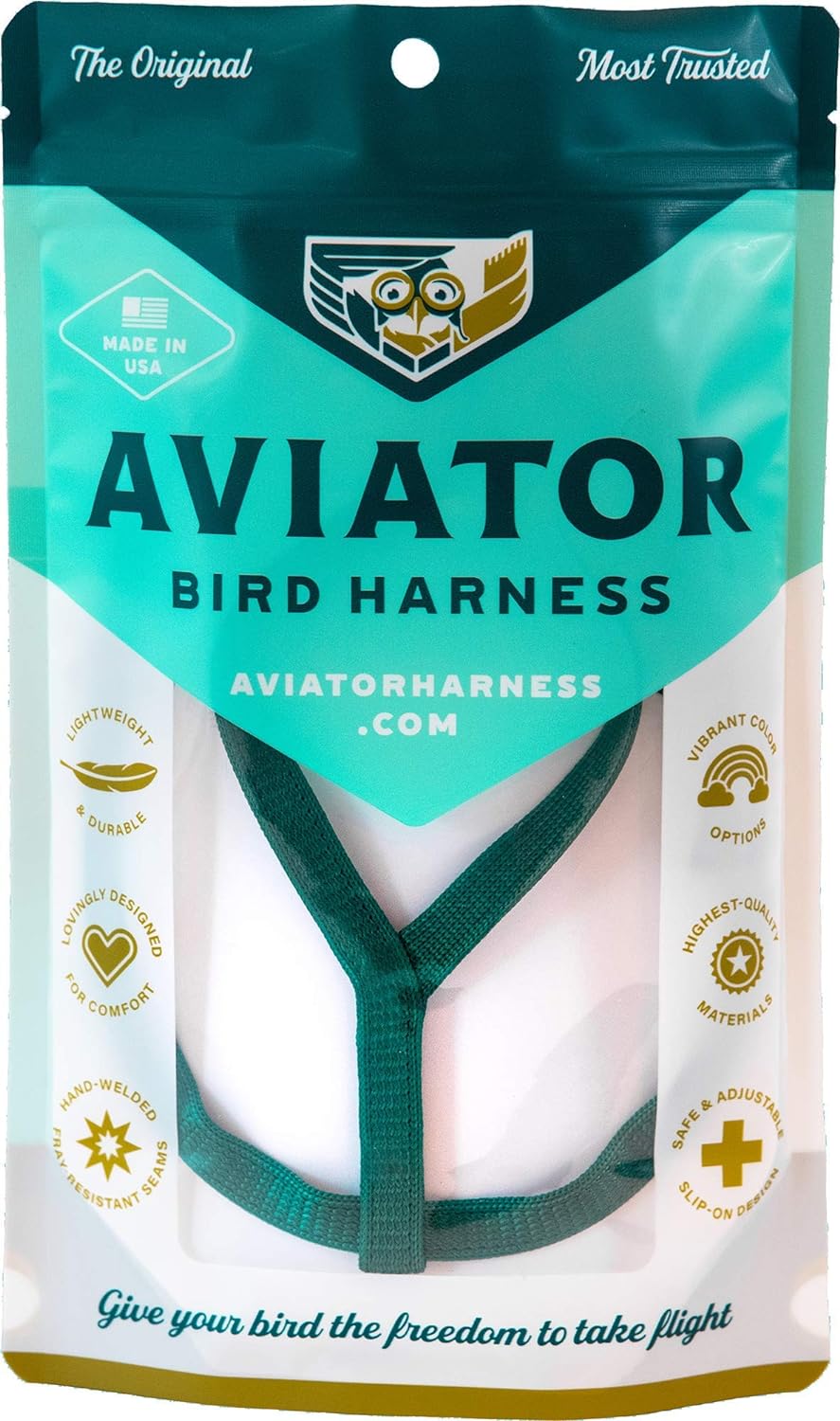 The AVIATOR Pet Bird Harness and Leash: X-Small Green Made in America