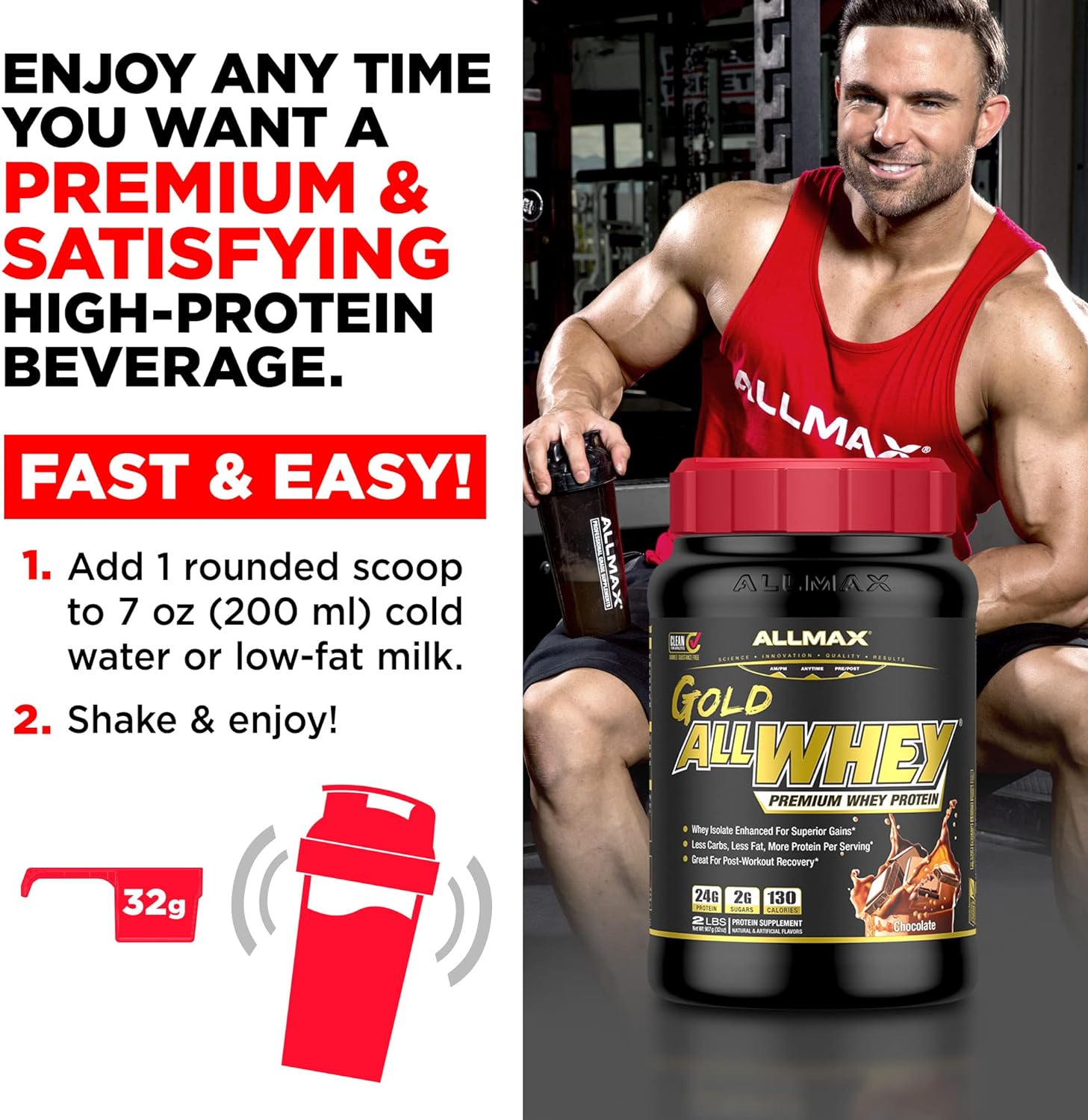 ALLMAX Nutrition Gold ALLWHEY, Chocolate- 5 lb - 24 Grams of Protein Per Scoop - Gluten Free, Low Carb & Low Sugar - Approx. 71 Servings : Health & Household