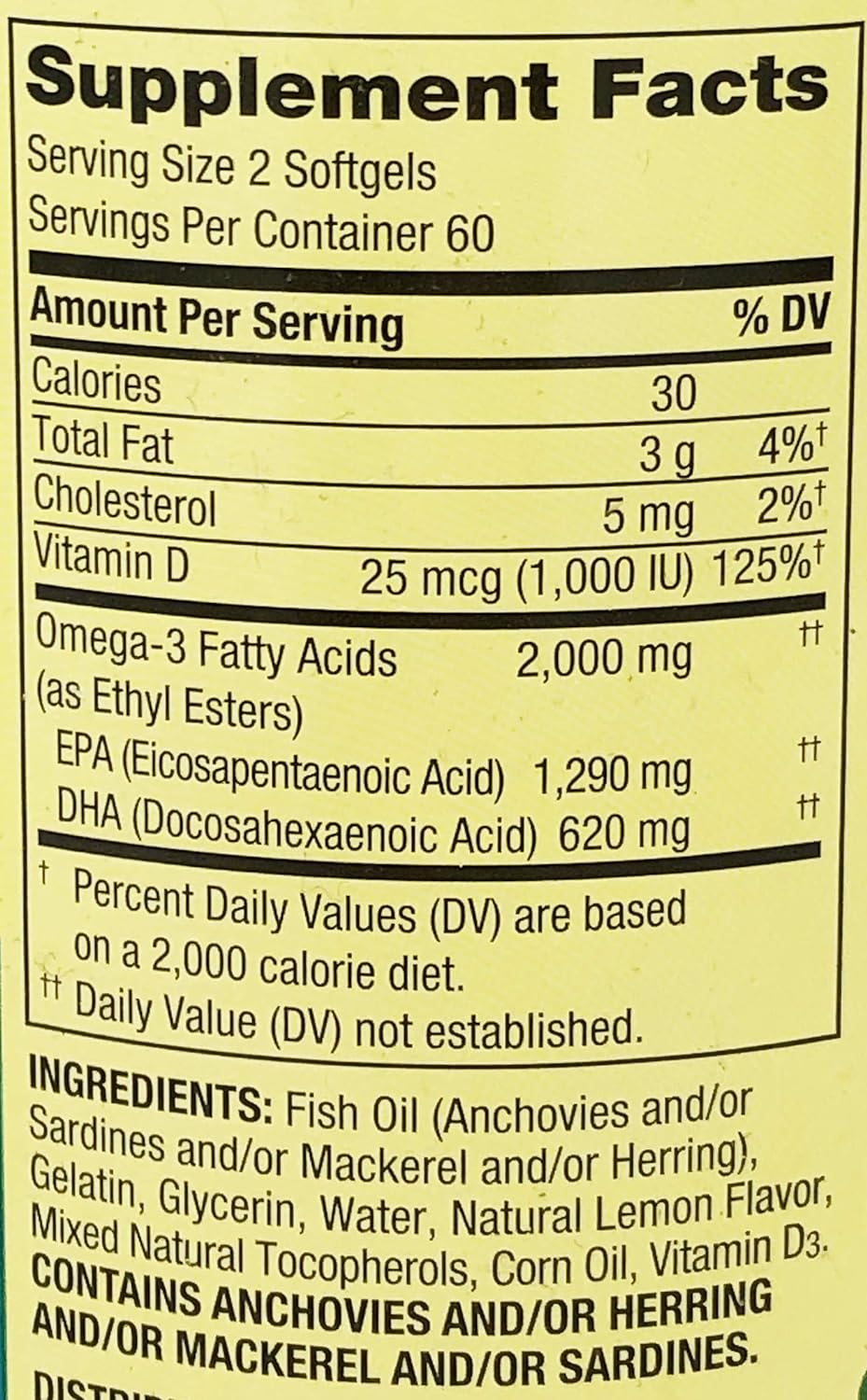 Spring Valley Omega 3 Fish Oil Maximum Care 2000mg Lemon 120 Softgels : Health & Household