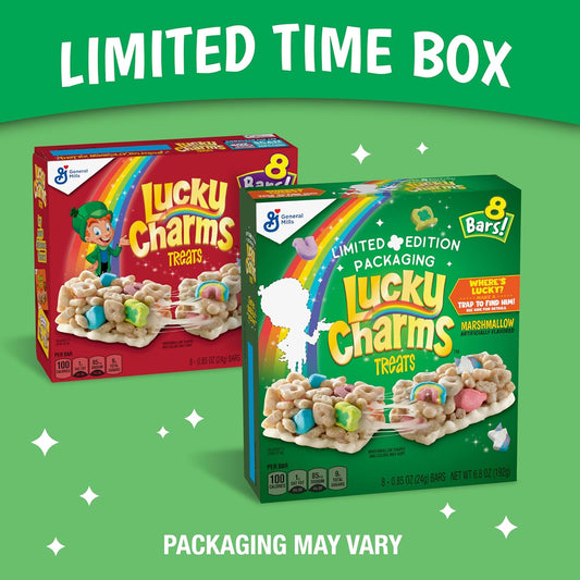 Lucky Charms Marshmallow Treat Bars, Snack Bars, Limited Edition St. Patrick’s Day Packaging, 6.8 oz, 8 ct (Pack of 6)