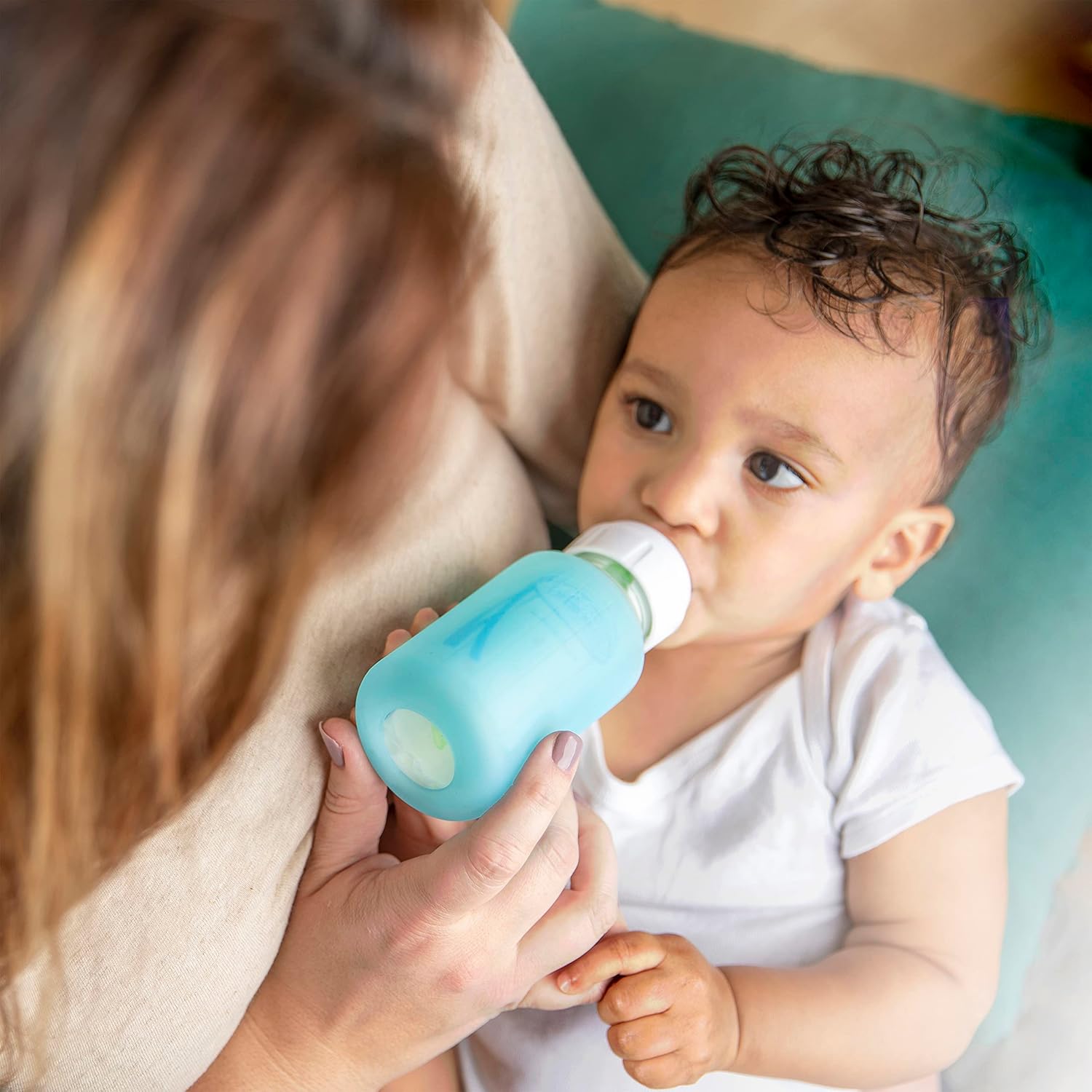 Dr. Brown's Natural Flow Options+ Glass Baby Bottle Sleeves,100% Silicone,4 oz,Narrow,Blue