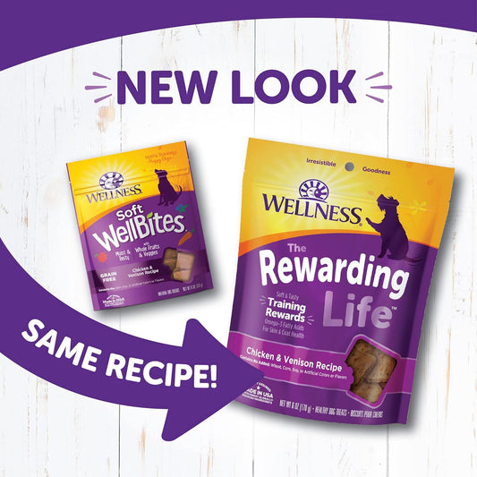 Wellness Rewarding Life Grain-Free Soft Dog Treats, Made In Usa With Healthy Ingredients, Ideal For Training (Chicken & Venison Recipe, 6-Ounce Bag)