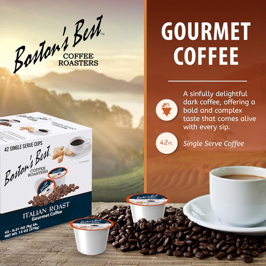 Boston’S Best - Italian Roast, Deliciously Bold Dark Roast Gourmet Coffee Compatible With Keurig Coffee Maker, 1 Count (42 Single Serve Cups)