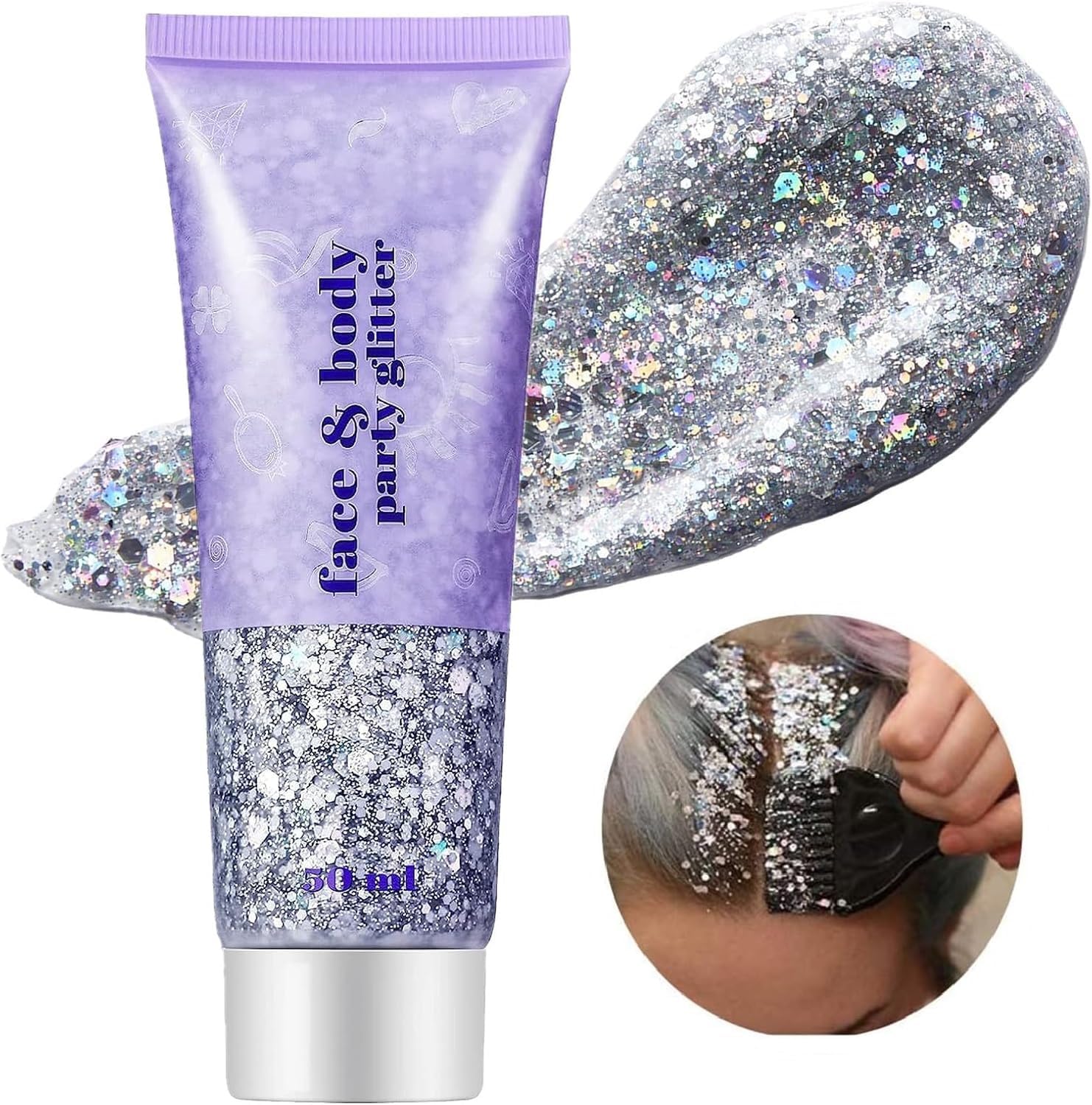 Beliky Girl Body Glitter Gel, 50Ml Face Glitters Body Gel Sequins Shimmer Liquid Eyeshadow, Mermaid Sequins Liquid Holographic Glitter Gel, Chunky Glitter For Face Hair Nails (Blue)