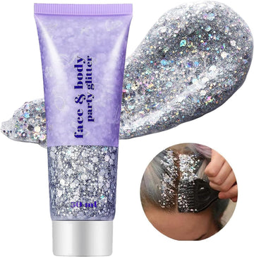 Beliky Girl Body Glitter Gel, 50Ml Face Glitters Body Gel Sequins Shimmer Liquid Eyeshadow, Mermaid Sequins Liquid Holographic Glitter Gel, Chunky Glitter For Face Hair Nails (Blue)