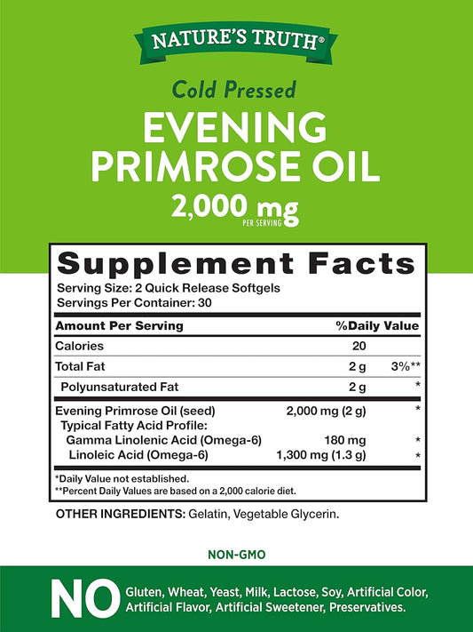 Evening Primrose Oil Capsules | 60 Softgels | Cold Pressed | Non-Gmo, Gluten Free | By Nature'S Truth