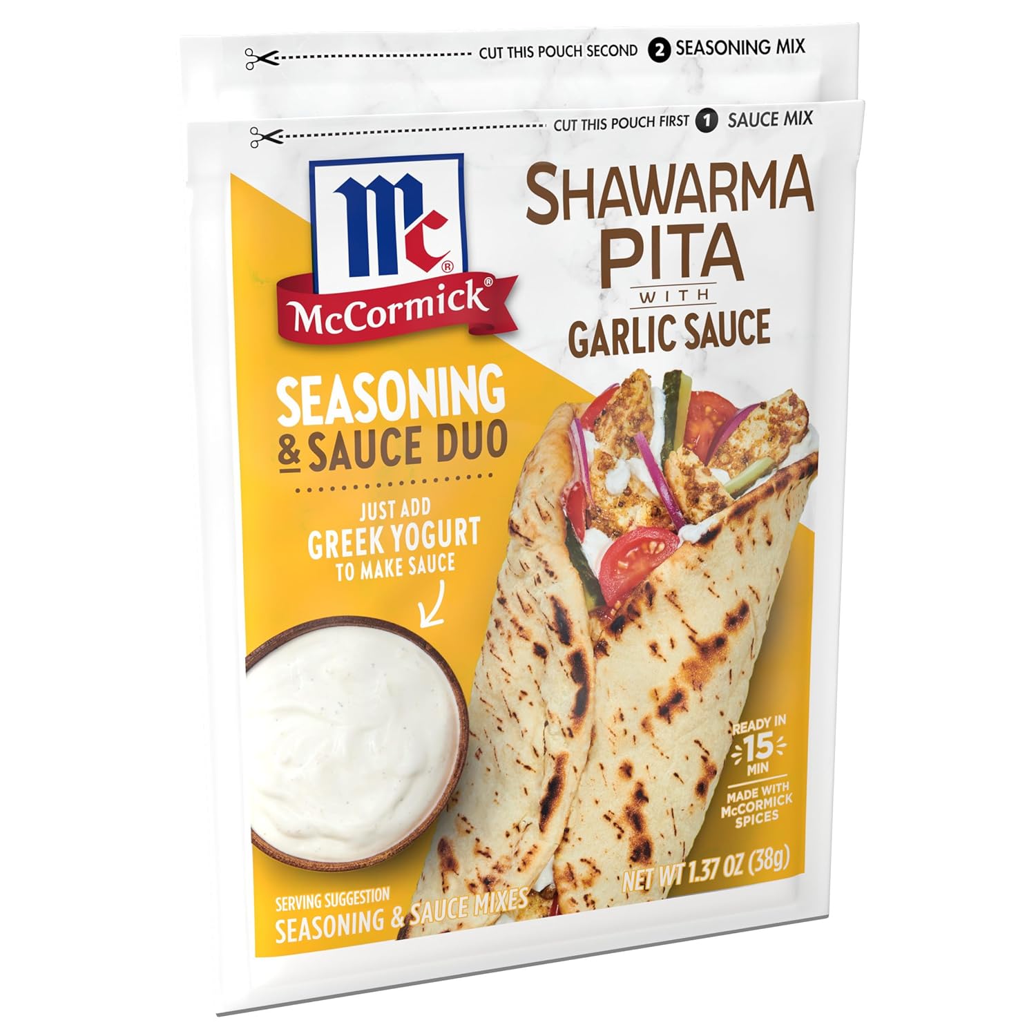 Mccormick Shawarma Pita Seasoning With Garlic Sauce Mix, 1.37 Oz (Pack Of 6)