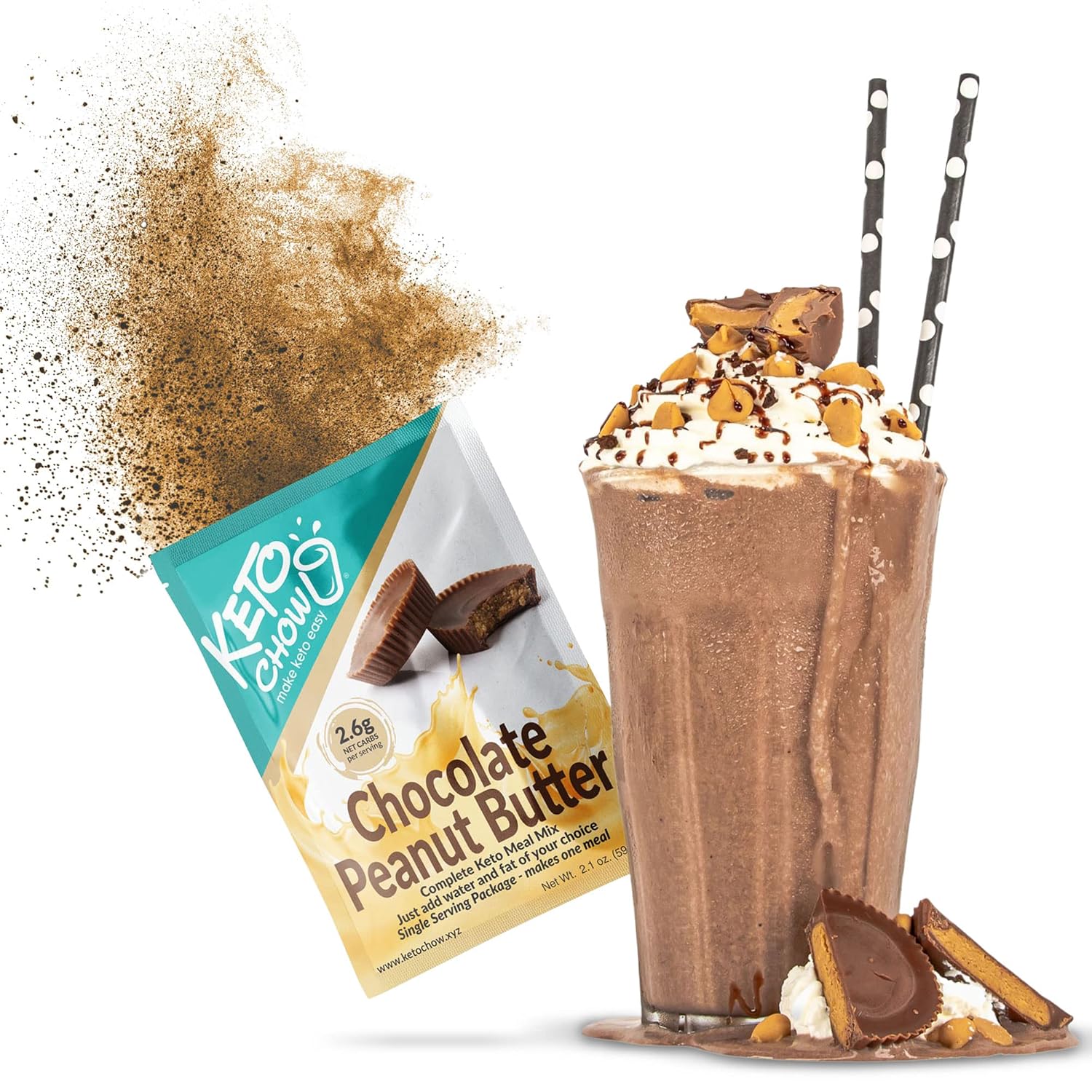 Keto Chow Chocolate Peanut Butter | Keto Meal Replacement Shake Powder | Nutritionally Complete | Low Carb | Delicious Easy Meal Substitute | Protein Rich You Choose The Fat | Single Meal Sample