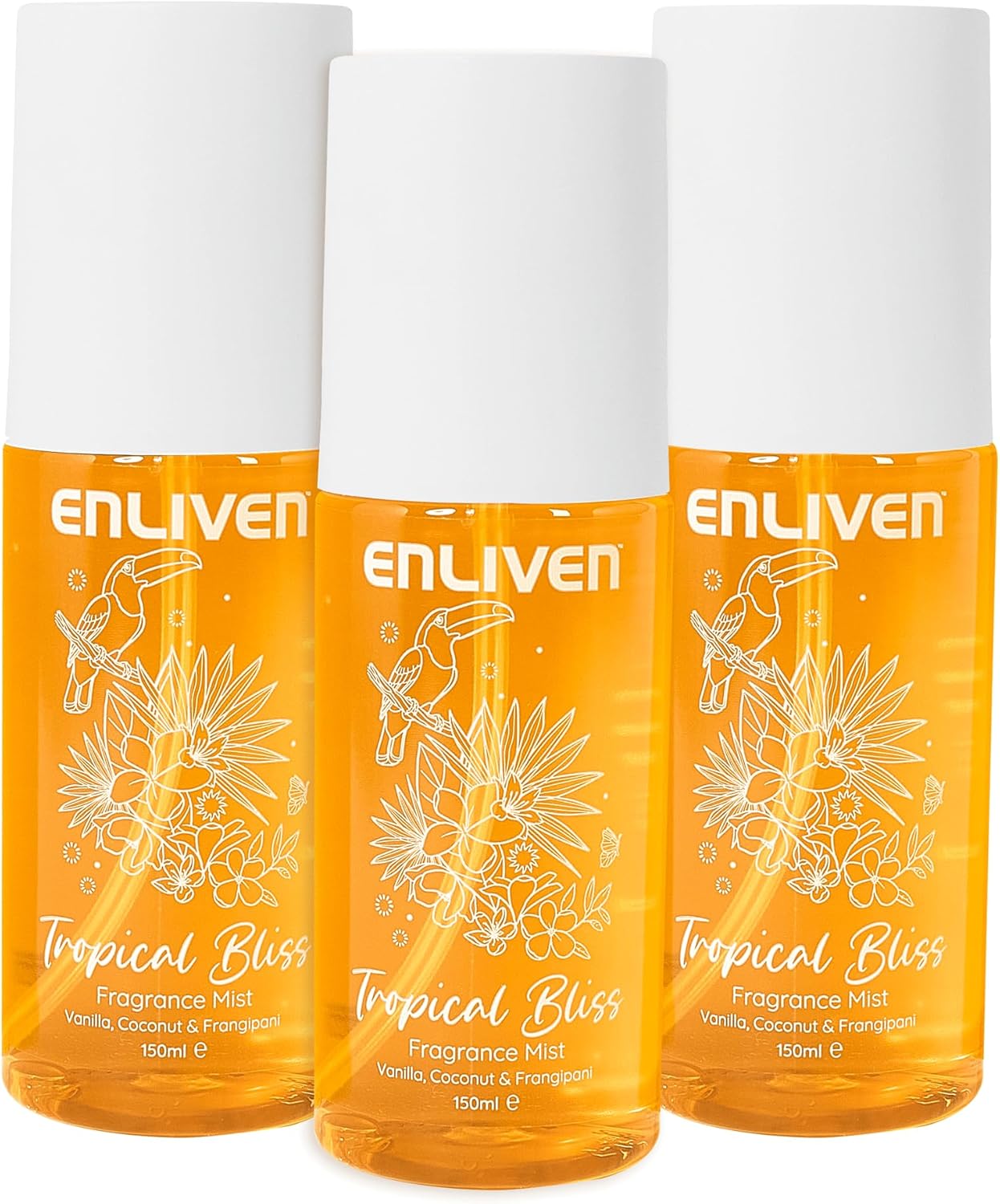 Enliven Tropical Bliss Fragrance Mist - 150Mlx3 Pack - Notes Of Coconut, Orange, Jasmine & Vanilla - Body Spray - Gifts For Women - Fragrance Body Mist - Womens Body Spray