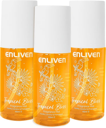 Enliven Tropical Bliss Fragrance Mist - 150Mlx3 Pack - Notes Of Coconut, Orange, Jasmine & Vanilla - Body Spray - Gifts For Women - Fragrance Body Mist - Womens Body Spray