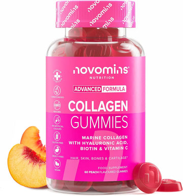 50Mg Marine Collagen Gummies - Hydrolysed Collagen Peptides With Hyaluronic Acid, Vitamin C & Biotin - More Convenient Than Collagen Powder - Collagen Supplements For Women - 60 Gummies - Novomins