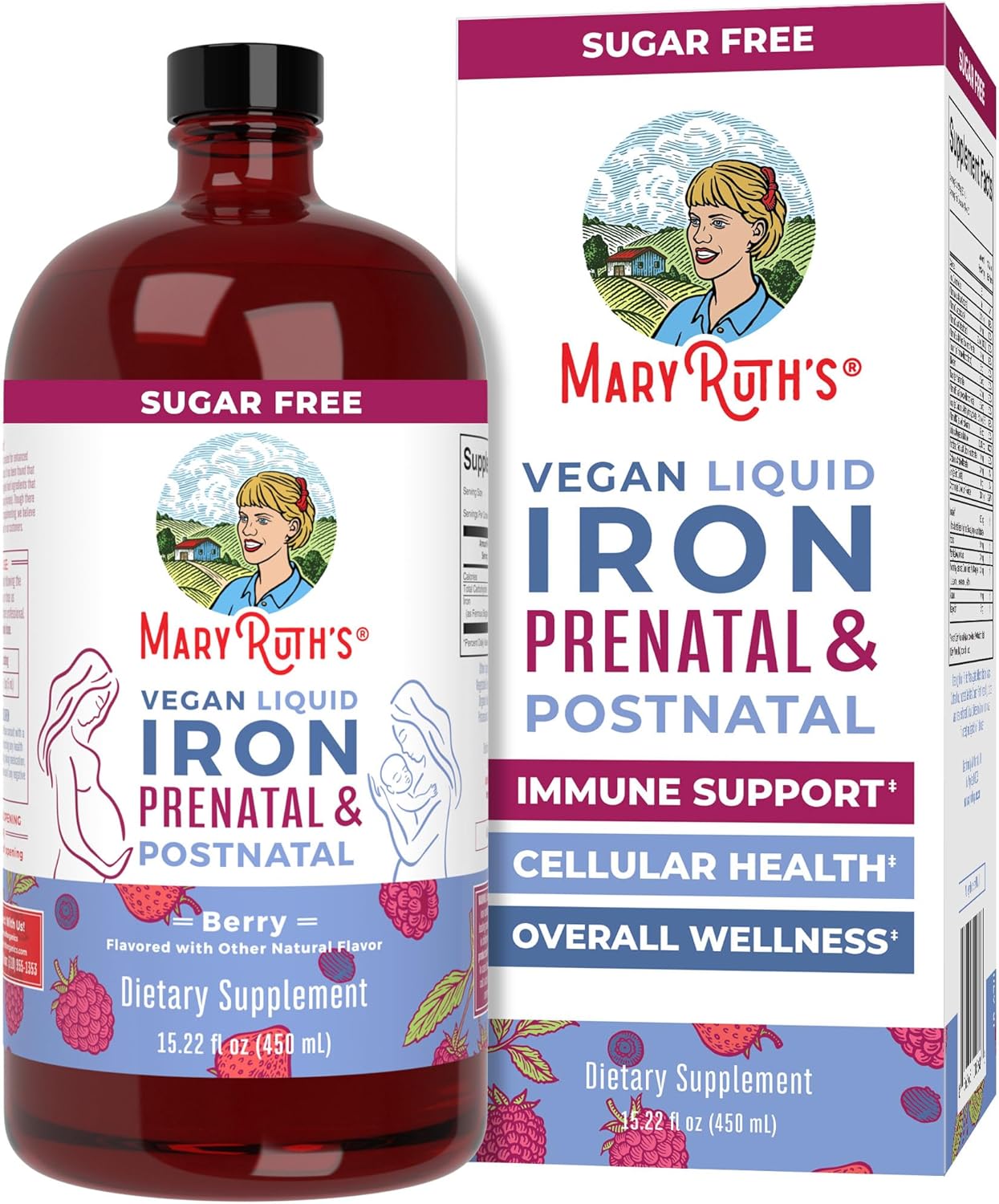 Maryruth Organics | Liquid Iron Supplement Prenatal & Postnatal For Pregnant & Lactating | Iron Deficiency | Immune Support | Sugar/Gluten Free | Vegan | Non-Gmo | 15.22 Fl Oz