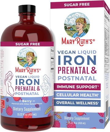 Maryruth Organics | Liquid Iron Supplement Prenatal & Postnatal For Pregnant & Lactating | Iron Deficiency | Immune Support | Sugar/Gluten Free | Vegan | Non-Gmo | 15.22 Fl Oz