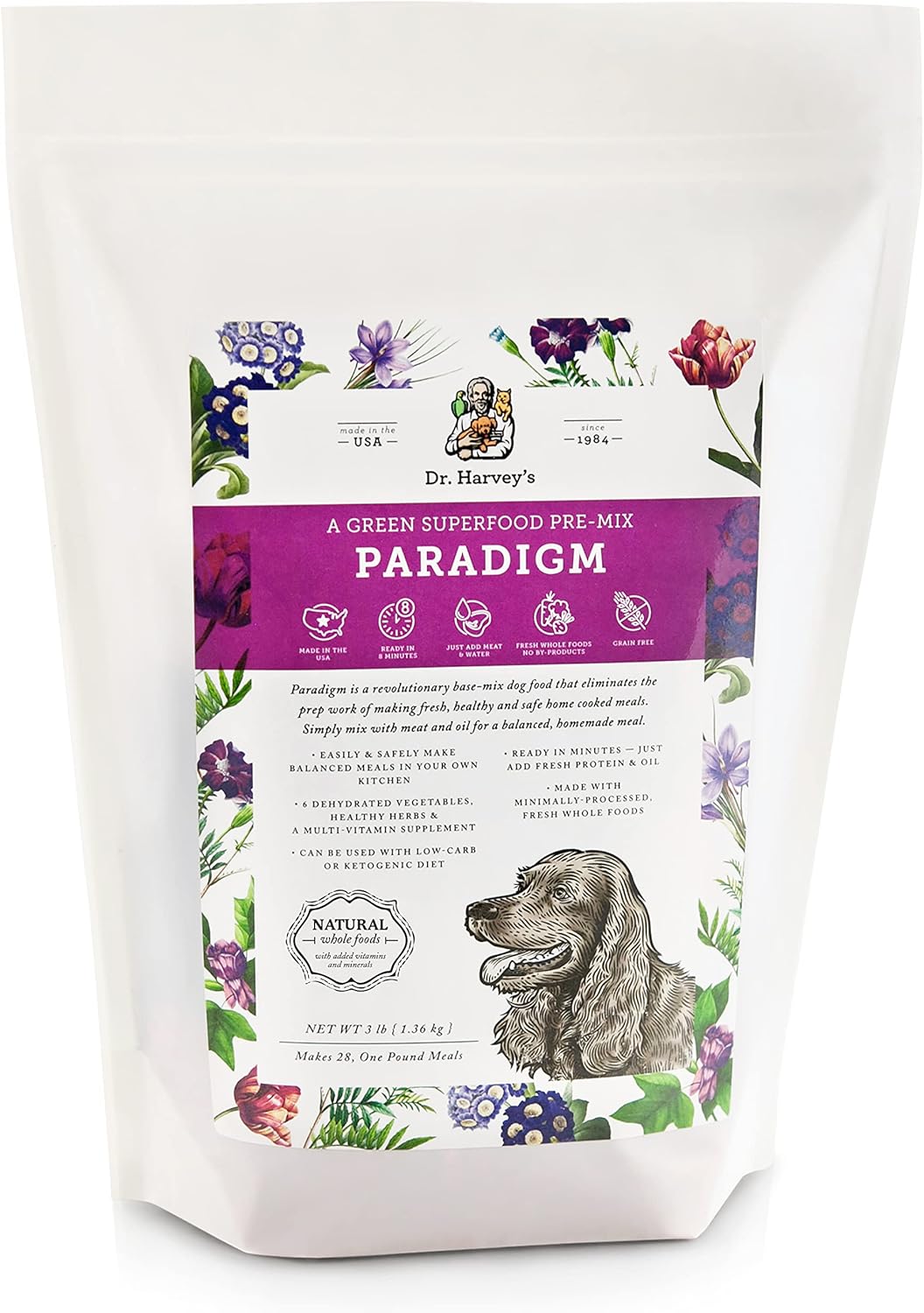 Dr. Harvey'S Paradigm Green Superfood Dog Food, Human Grade Dehydrated Grain Free Base Mix For Dogs, Diabetic Low Carb Ketogenic Diet (3 Pounds)