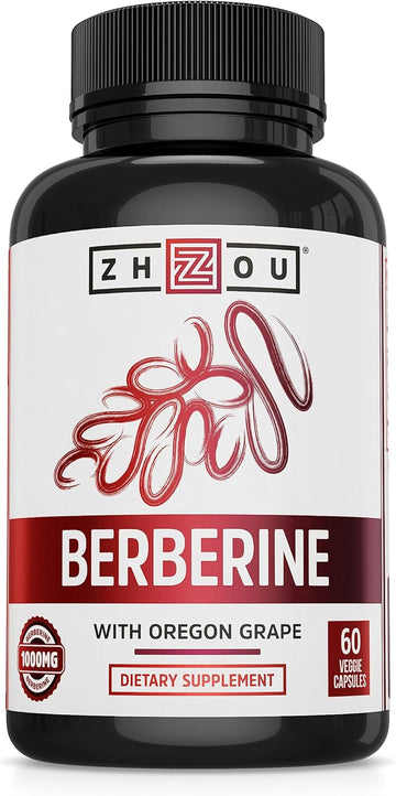 Zhou Nutrition Berberine Supplement 1000Mg With Oregon Grape, Vegan, Gluten-Free, 30 Servings