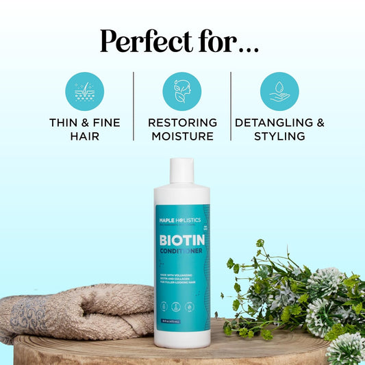 Volumizing Biotin Conditioner for Thinning Hair - Biotin and Collagen Conditioner for Dry Hair Treatment Plus Fine Hair Care - Sulfate Paraben & Silicone Free Conditioner for Damaged Dry Hair