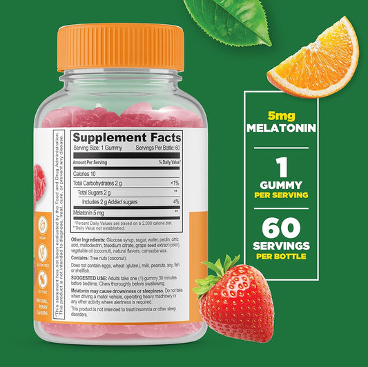 Lifeable Melatonin 5mg - Great Tasting Natural Flavor Gummy Supplement - Gluten Free Vegetarian GMO-Free Chewable - for Help Falling Asleep and Staying Sleep - for Adults, Man, Women - 60 Gummies