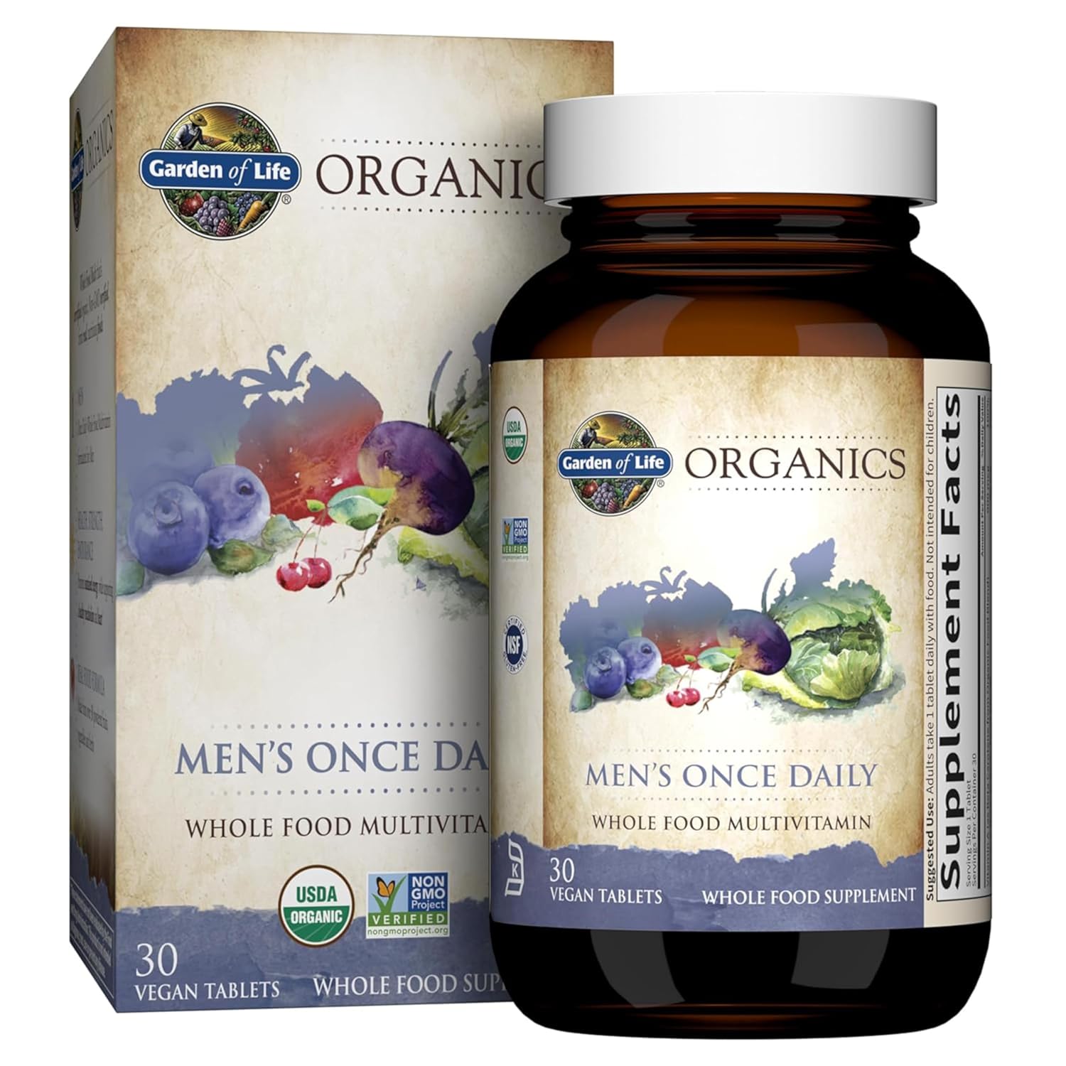 Garden Of Life Organics Multivitamin For Men - Men'S Once Daily Whole Food Vitamin Supplement Tablets, Vegan, 30 Count
