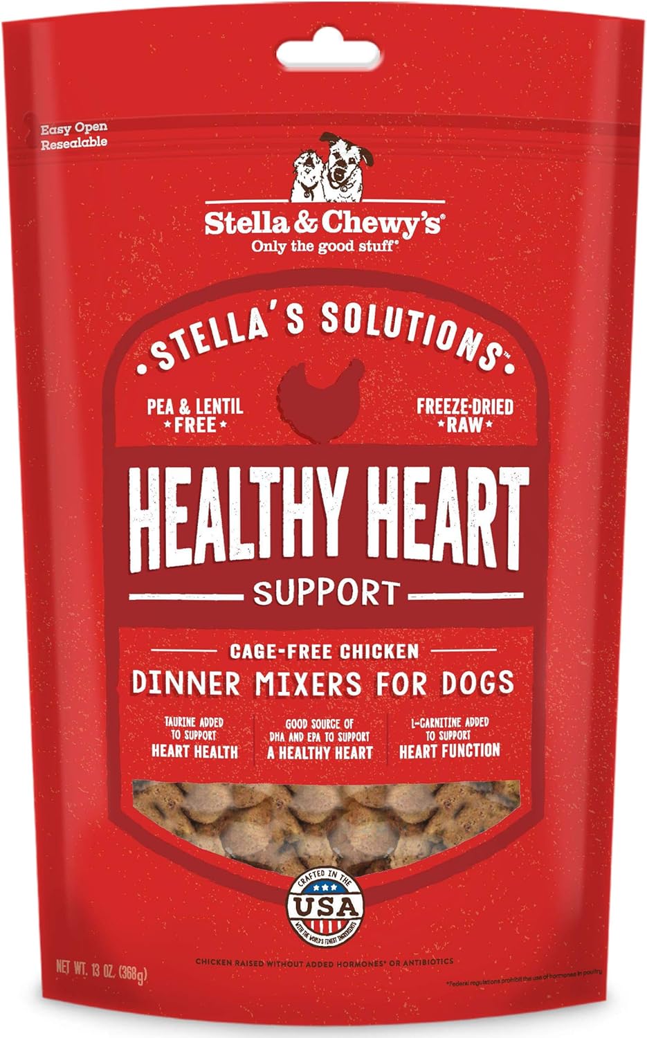 Stella & Chewy's – Stella’s Solutions Healthy Heart Support – Cage-Free Chicken Dinner Morsels – Freeze-Dried Raw, Protein Rich, Grain Free Dog Food – 13 oz Bag