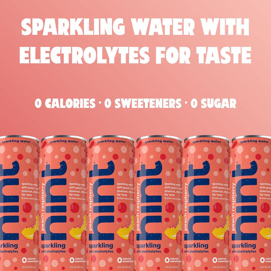 Hint Peach Raspberry Sparkling Water With Electrolytes Added For Taste, Zero Sugar, Zero Calories, And Zero Sweeteners, 12 Fl Oz (Pack Of 12)