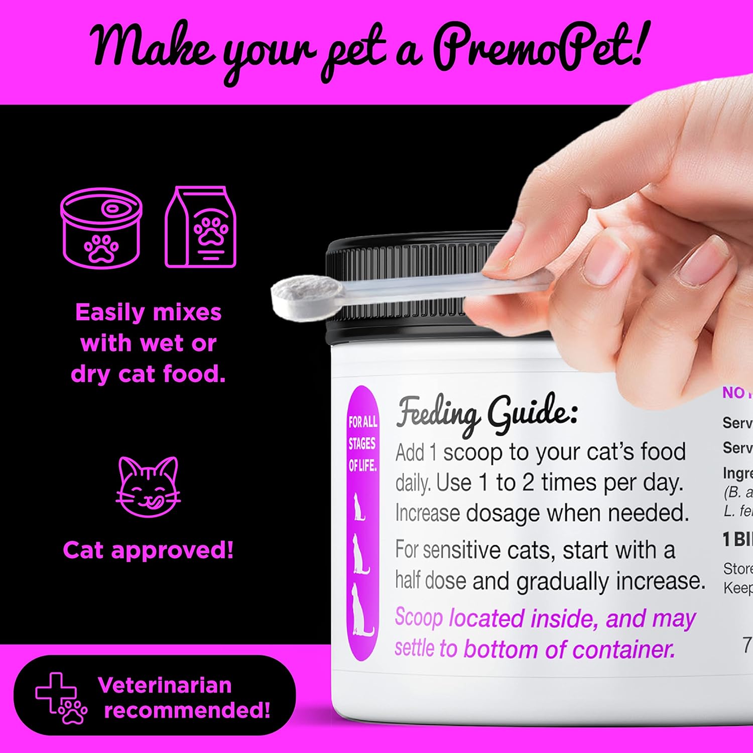 PROBIOTIC for Cats – 120 Servings - Premo Pet – Digestive Aid Plus Prebiotics - Best for Diarrhea, Vomiting, Gas, Skin Conditions – Tasteless – Wheat & Dairy Free – GMP – Vet Approved : Pet Supplies