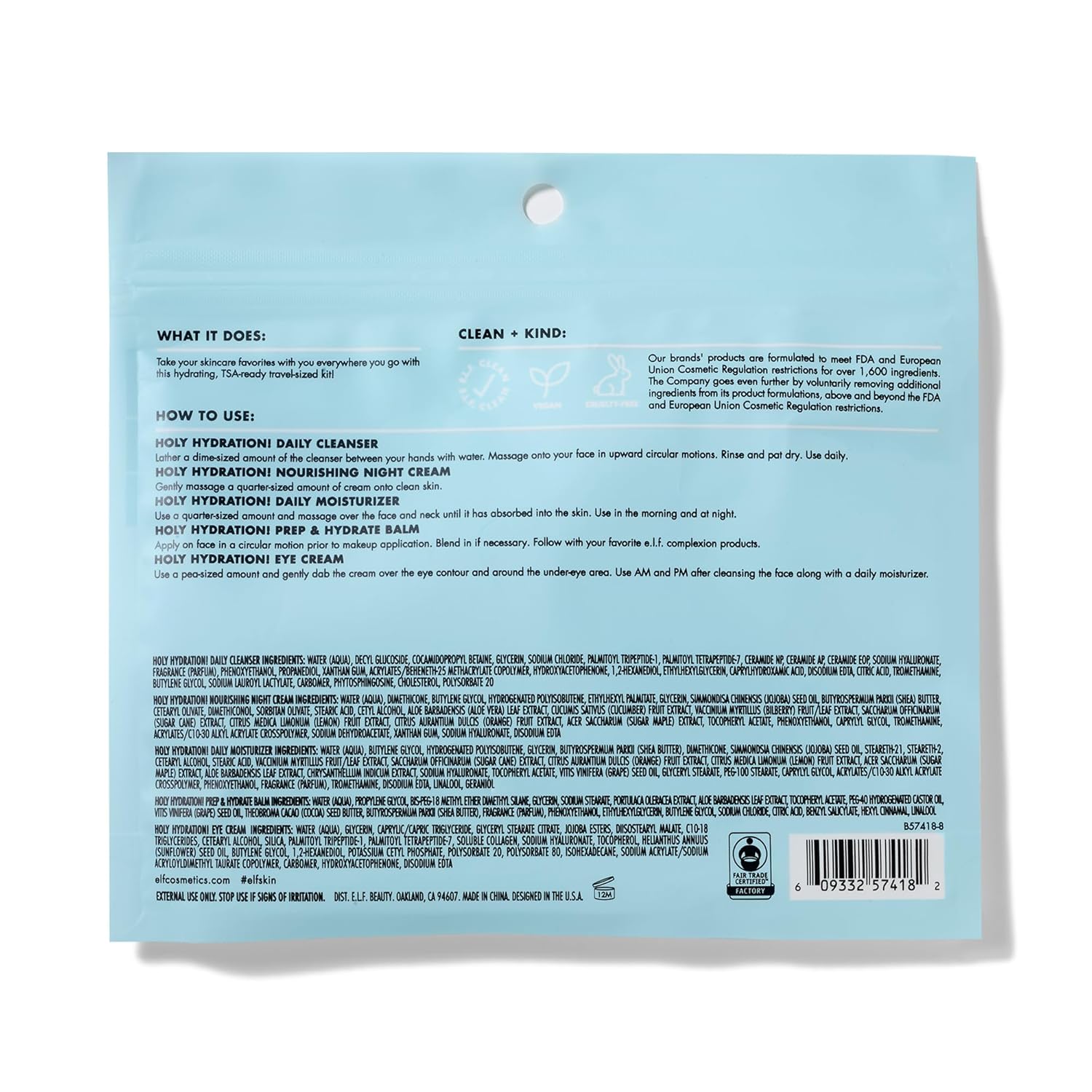 E.L.F. Skin Holy Hydration! Jet Set Hydration Kit, Travel Friendly Hydrating Skincare Set, Face Cleanser, Balm, Moisturizer, Eye Cream & Night Cream, Vegan & Cruelty-Free : Beauty & Personal Care