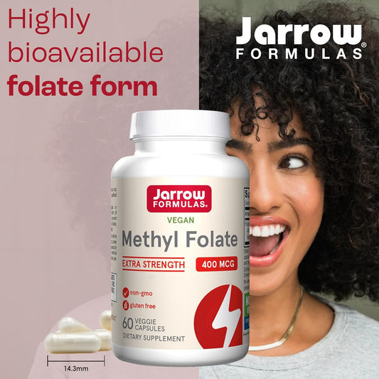 Jarrow Formulas Methyl Folate (5-Mthf), 400Mcg, Folic Acid, 60 Vegan Capsules, Lab Tested, Gluten Free, Vegetarian, Soy Free, Non-Gmo