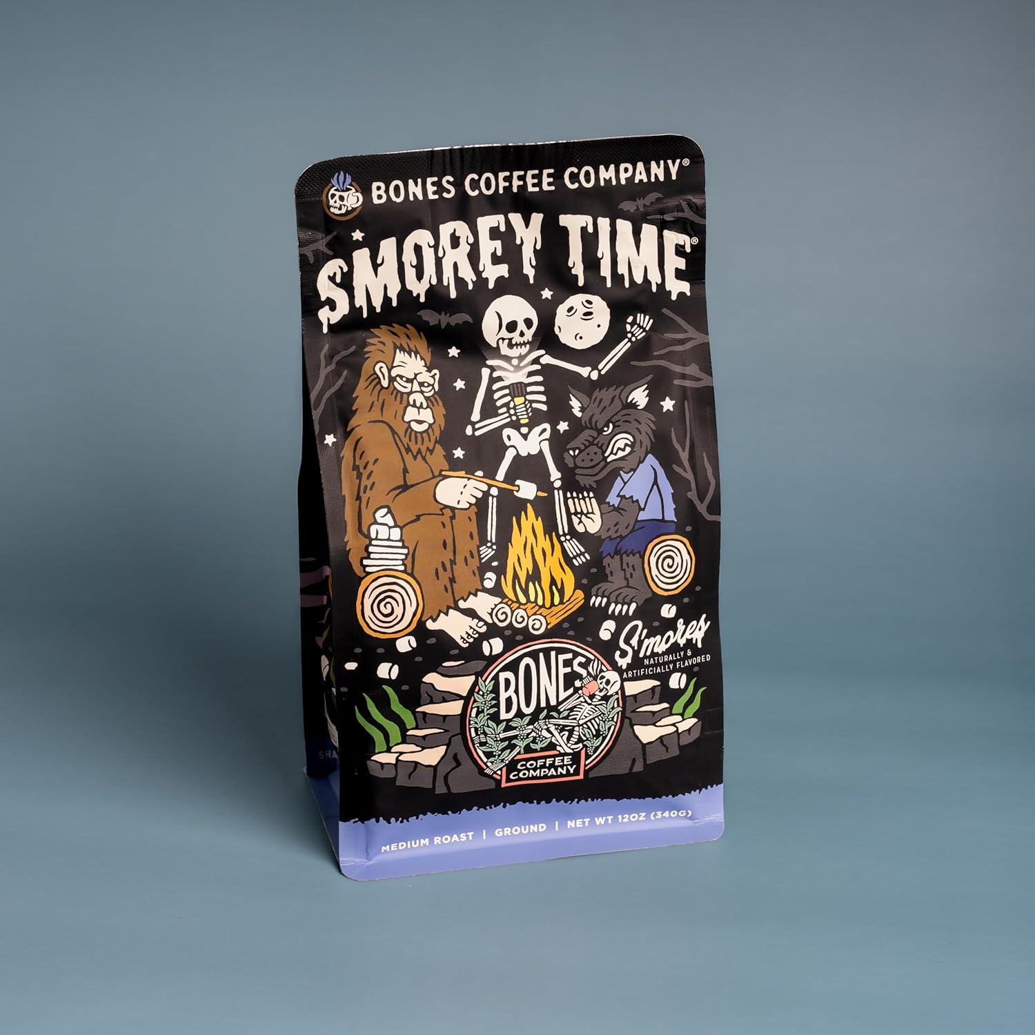 Bones Coffee Company S'morey Time Ground Coffee Beans S'mores and Graham Crackers Flavor | 12 oz Medium Roast Low Acid Coffee | Flavored Coffee Gifts & Beverages (Ground) : Grocery & Gourmet Food