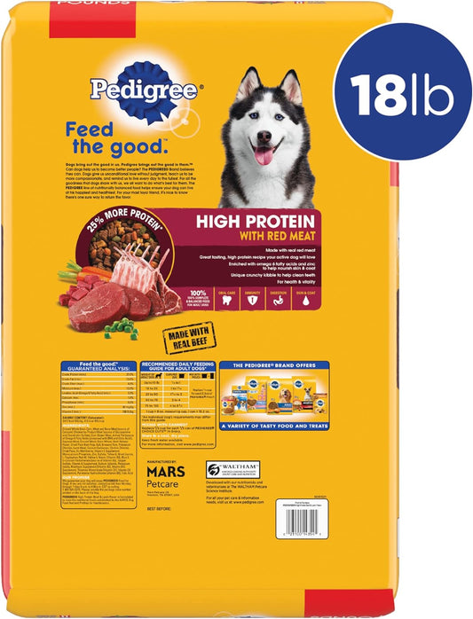 Pedigree High Protein Adult Dry Dog Food Beef and Lamb Flavor Dog Kibble, 18 lb. Bag