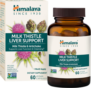 Himalaya Milk Thistle Liver Support Capsules, 60 Count, 350 Mg Milk Thistle With Artichoke, Chicory, Andrographis & Dandelion, Supports Liver Function & Cleansing