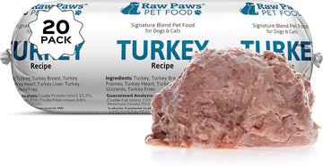 Raw Paws Signature Blend Pet Food For Dogs & Cats - Turkey Recipe, 1-Lb Rolls (20 Pack) - Made In Usa Frozen Turkey Roll Dog Food - Log Dog Food - Refrigerated Dog Food - Raw Frozen Food For Dogs