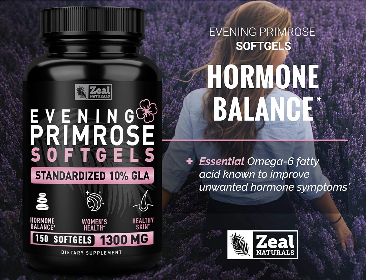 Evening Primrose Oil Capsules (150 Liquid Softgels | 1300mg) Premium Evening Primrose Oil – Natural-Sourced Hormone Support Supplement for Women - Cold Pressed w. 10% GLA : Health & Household