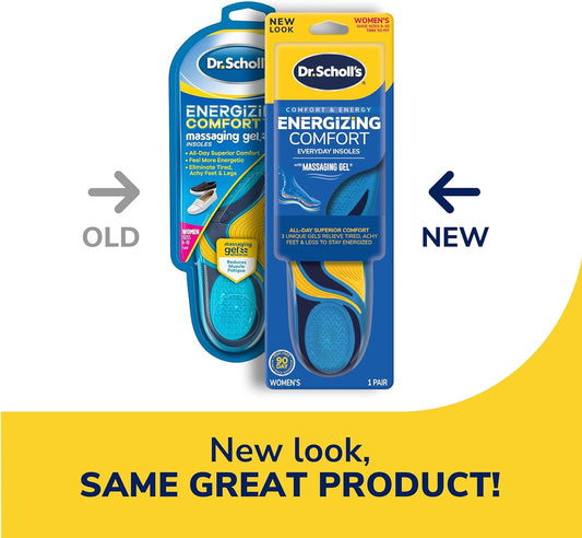 Dr. Scholl’s Energizing Comfort Everyday Insoles with Massaging Gel®, On Your Feet All-day Energy, Shock Absorbing, Arch Support, Trim Inserts to Fit Shoes, Women's Size 6-10, 1 Pair