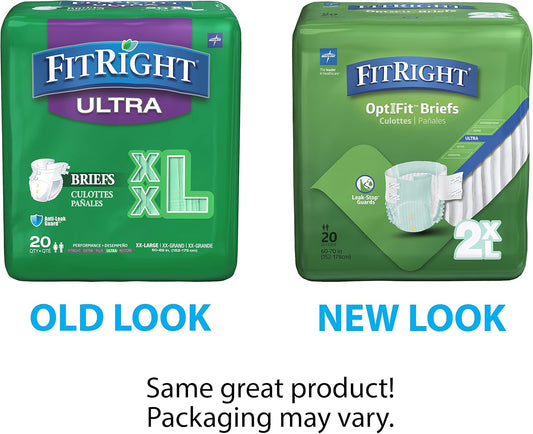 Fitright Ultra Adult Diapers, Disposable Incontinence Briefs With Tabs, Heavy Absorbency, Xx-Large, 60"-69", 4 Packs Of 20 (80 Total)