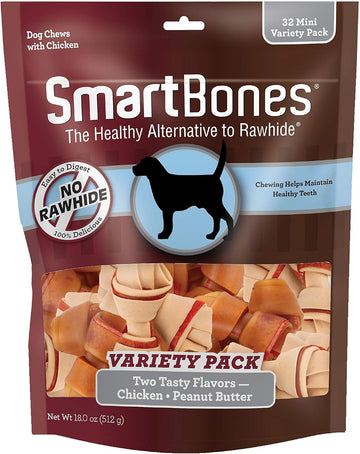 Smartbones Mini Bone Variety Pack 32 Count, Rawhide-Free Chews For Dogs Made With Real Chicken Or Peanut Butter (Sbm-00461)