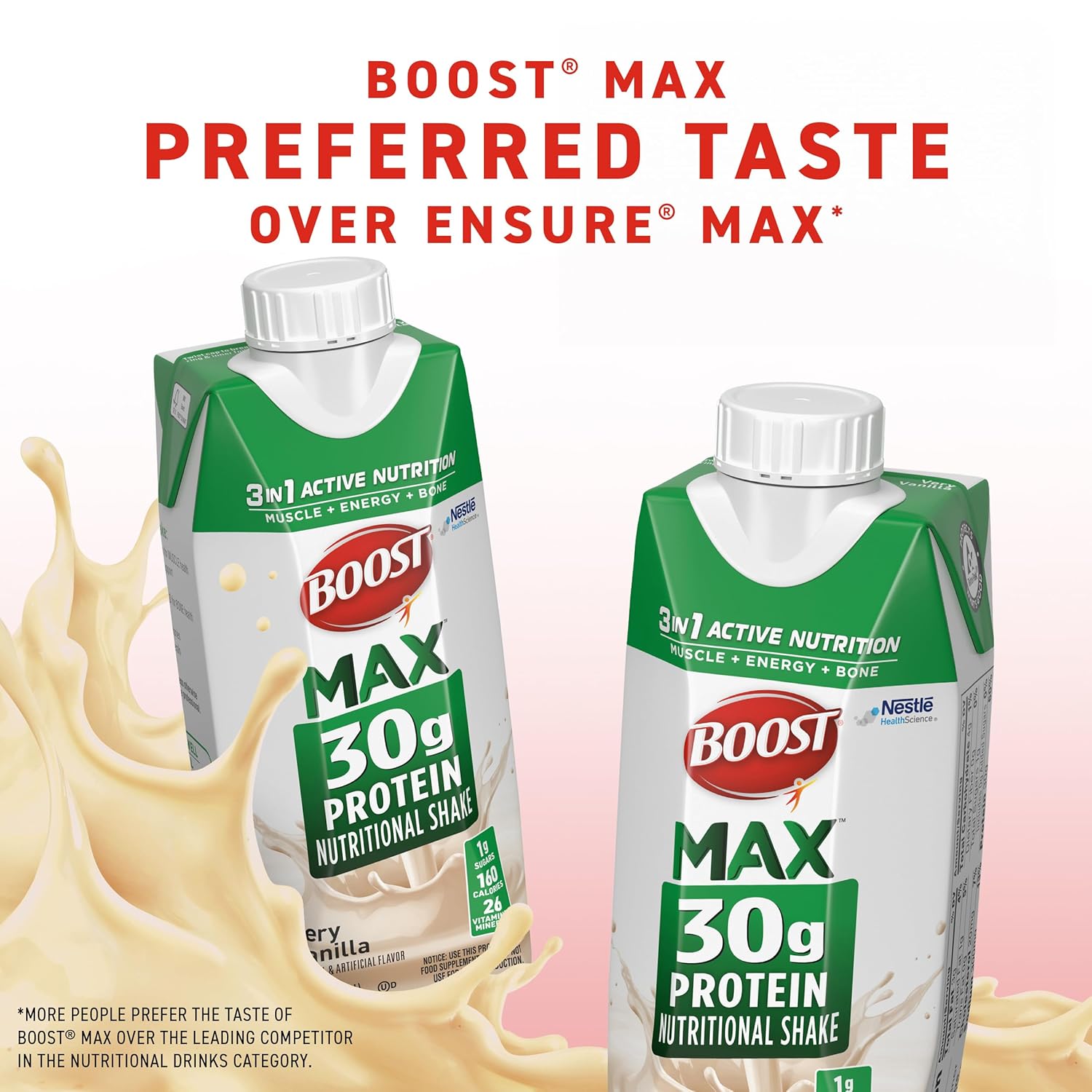 Boost Max Protein Shakes Ready To Drink - 30G High Protein Shake - Vanilla | Nutritional Drinks To Support Muscle Recovery After Exercise, 26 Vitamins & Minerals, 1G Sugar, 11 Fl Oz (Pack Of 18)