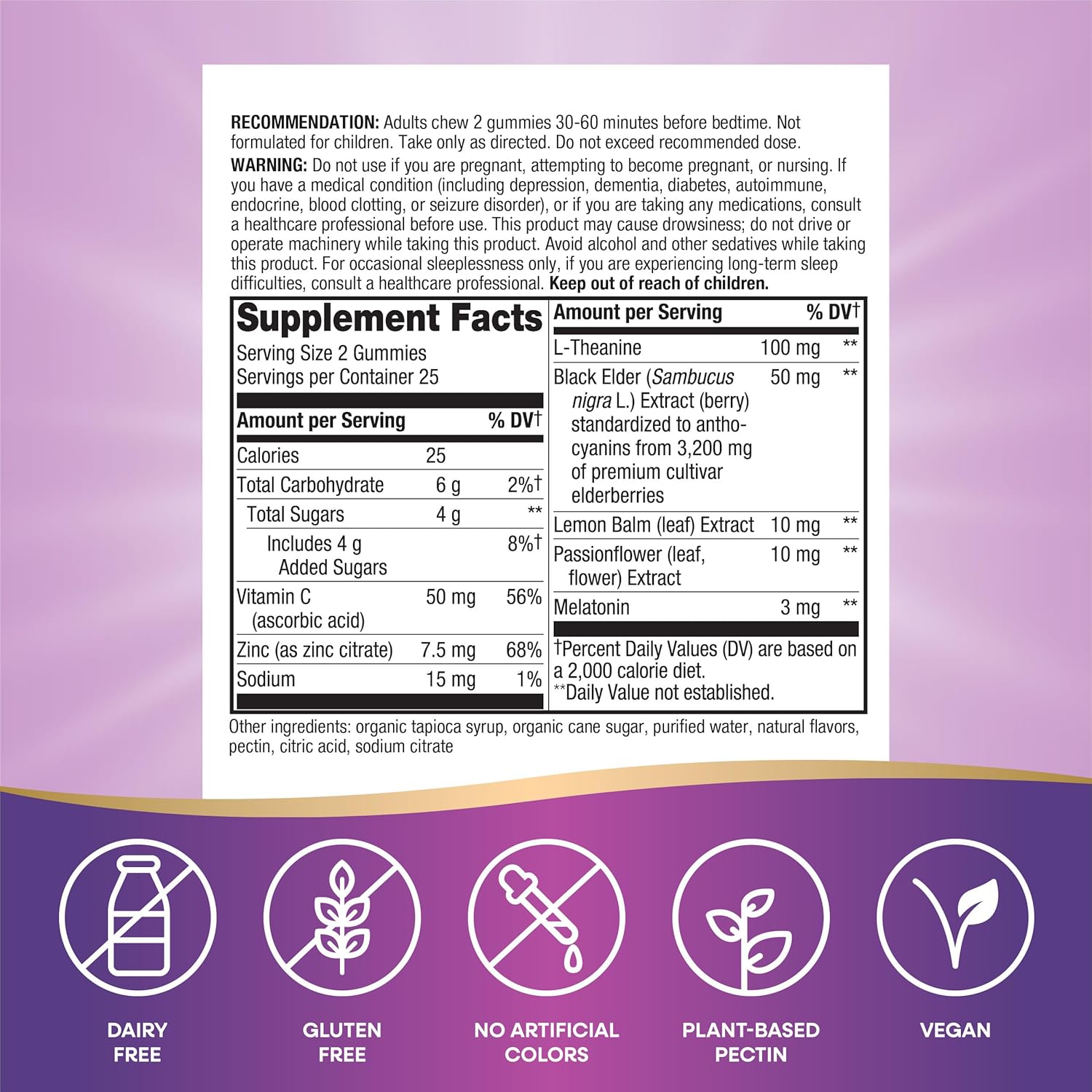 Nature’s Way Sambucus Sleep + Immune* Elderberry Gummies, Sleep and Immune Support*, With Melatonin, Vitamin C, L-Theanine, Zinc, 50 Gummies (Packaging May Vary) : Health & Household