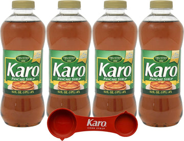 Karo Pancake Syrup 16 Ounce Bottle (Pack of 4) with Karo Measuring Spoon