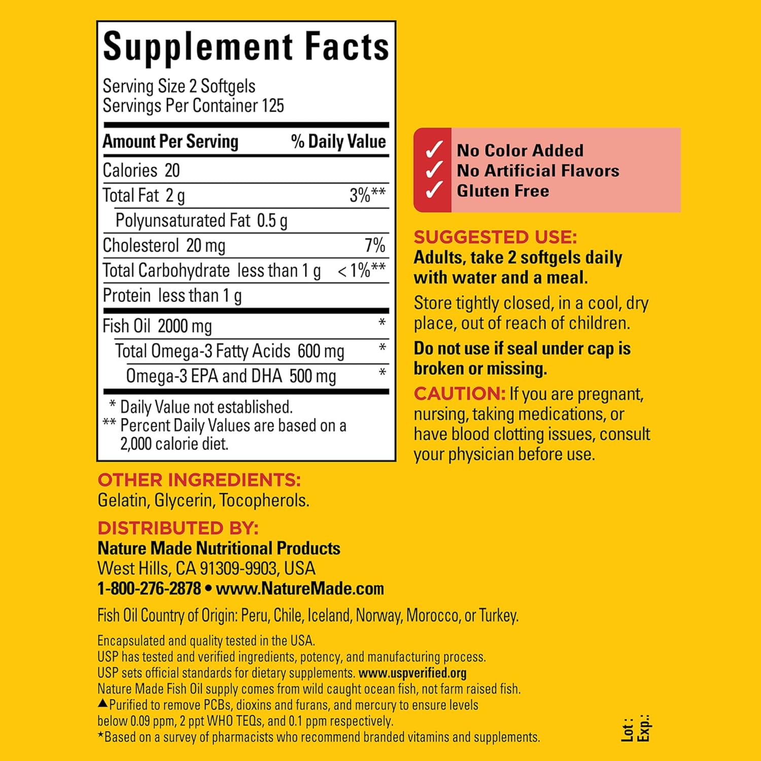 Nature Made Fish Oil Omega 3 Supplements, 1000Mg Softgels, Omega 3 Fish Oil For Healthy Heart Support, 250 Softgels, 125 Day Supply : Health & Household