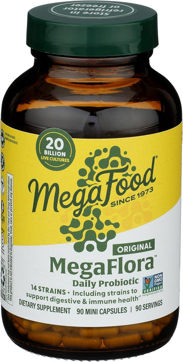 Megafood Megaflora Probiotic - Probiotics For Women & Men - Probiotics For Digestive Health & Immune Support - 20 Billion Cfu - 14 Strains - Non-Gmo - Vegan - Made Without 9 Food Allergens - 90 Caps