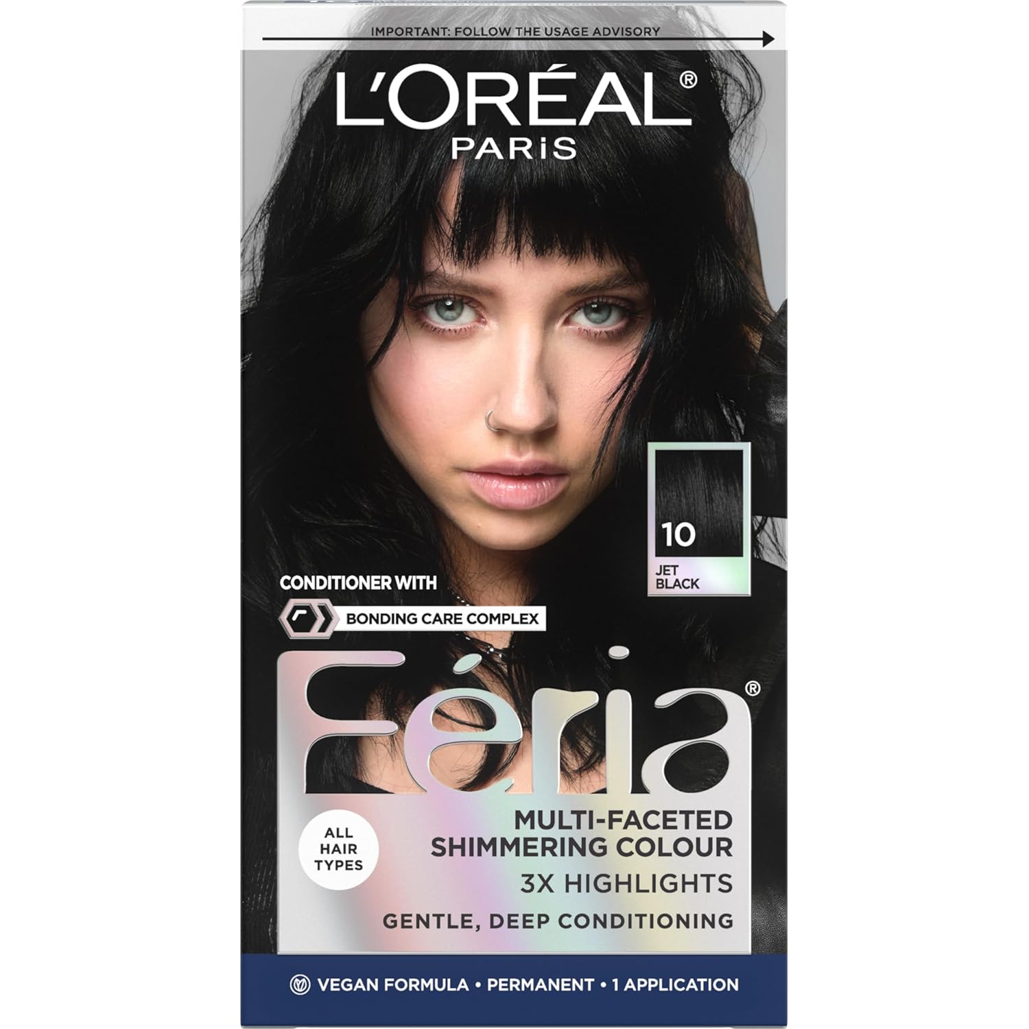 L'Oreal Paris Feria Multi-Faceted Shimmering Permanent Hair Color Hair Dye, V38 Violet Noir (Intense Deep Violet)