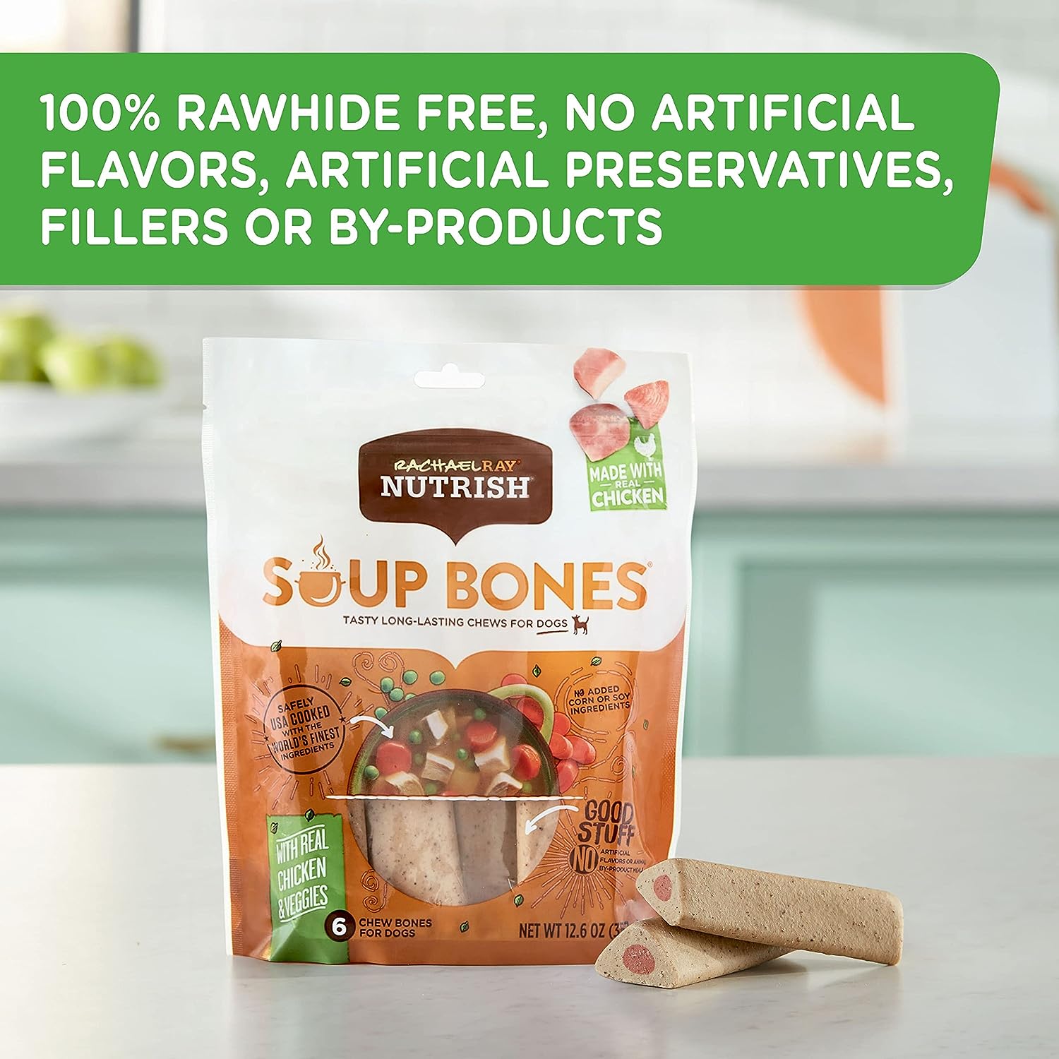 Rachael Ray Nutrish Soup Bones Dog Treats, Chicken & Veggies Flavor, 11 Bones : Pet Supplies