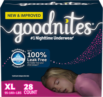 Goodnites Girls' Bedwetting Underwear, Size Extra Large (95-140+ Lbs), 28 Ct (2 Packs Of 14), Packaging May Vary