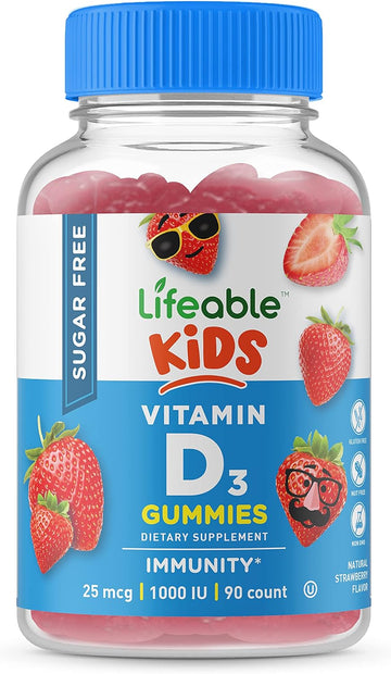 Lifeable Sugar Free Vitamin D for Kids 1000 IU ? Great Tasting Natural Flavor Gummy Supplement ? Gluten Free Vegetarian Chewable ? for Strong and Healthy Bones, for Children, Teen, Toddler, 90 Gummies
