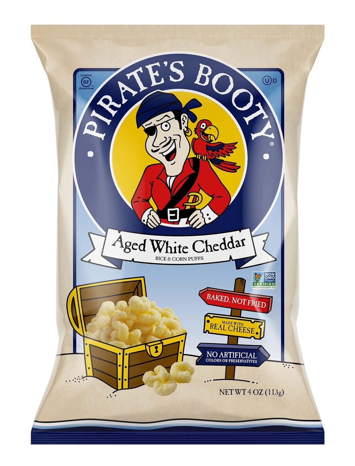 Pirate'S Booty Aged White Cheddar Cheese Puffs, Gluten Free, Healthy Kids Snacks, 4Oz Grocery Size Snack Bag