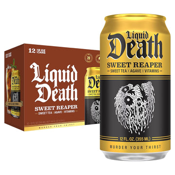 Liquid Death, Sweet Reaper Iced Tea, 12-Pack (12 Oz Cans), Southern Style Sweet Tea, Low Calorie, No Artificial Sweeteners, B Vitamins