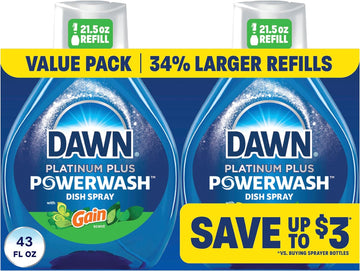 Dawn Powerwash Gain Original Dish Spray, Liquid Dish Soap 2 Refills, 43 Fl Oz