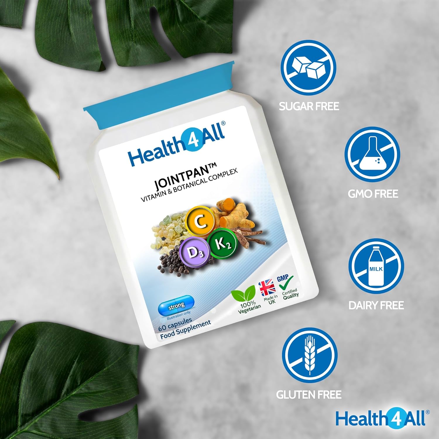 Health4All Jointpan Joint Support 60 Capsules with Boswellia Serrata, Turmeric, Ashwagandha, D3 & K2 MK-7, Strong Joint Pan, Stiffness and OA Support Supplement | Made in UK : Amazon.co.uk: Health & Personal Care