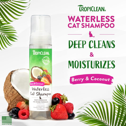 TropiClean Dry Cat Shampoo - Deep Cleansing Waterless Cat Shampoo - No Water Required - Moisturises Dry Skin - Used by Groomers - Oatmeal Enriched, 220ml?TRDCWS7.4Z-CT
