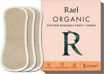 Rael Reusable Panty Liners Menstrual, Organic Cotton Cover - Postpartum Essential, Cloth Panty Liners For Women, Soft And Thin, Absorbent, Machine Washable (3 Count, Brown)